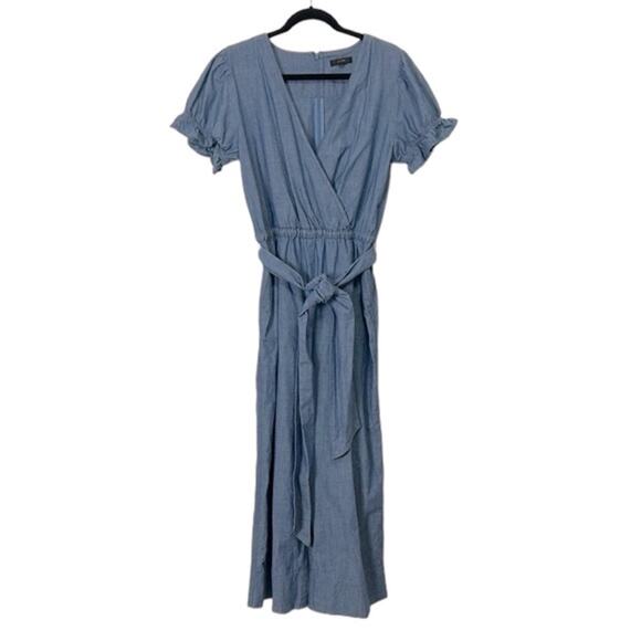 J. Crew Chambray Ruffle Sleeve Belted Wide Leg Jumpsuit, Women’s 8T - Picture 2 of 7